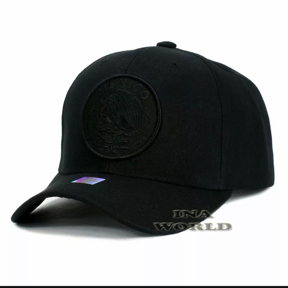 MEXICAN Hat MEXICO Federal Logo Embroidered Curved Bill Baseball Cap-Black/Black - Picture 1 of 6